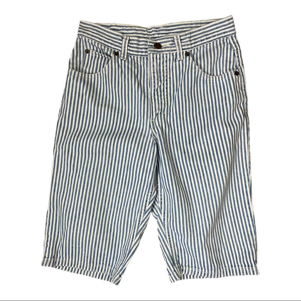 Vintage 90s Calvin Klein Blue White Striped Denim Jean Shorts High Waisted